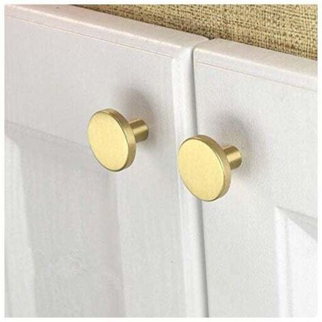 ZVD-Lot de 10 Boutons de Meuble en Laiton Brossé, Boutons de Tiroir de Commode en Or, Pour Armoires, Placards, Salle, Bain et Cuisine, 28 x 20mm (ronde) (1/4)