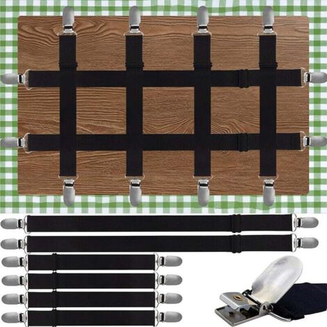Pièces Élasticité réglable Clips Pince pour Nappe, Clips de Nappe à Sangle Cachée, Attache Nappe pour Sécuriser Nappe Pique-Nique Tables Canapé Lit, Accroche Nappe Exterieur & Intérieur (1/4)