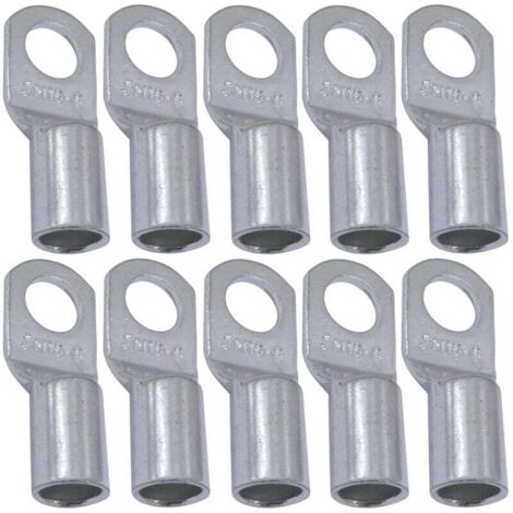 Lot de 10 cosses électriques à œillet tubulaire – œillet – Ø 6 mm – non isolées – pour conducteurs de 16 mm² – connecteur de fils électriques – serrage – argent (1/3)