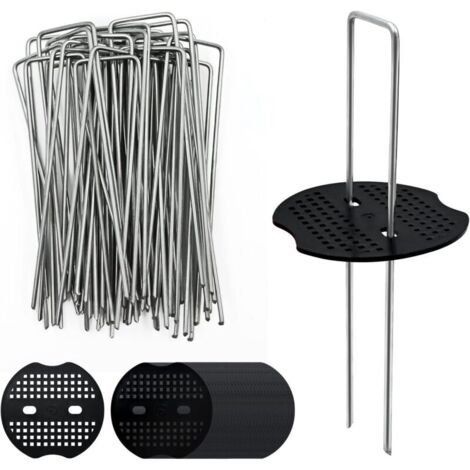 -40 Piquet de Fixation Toile de Paillage avec 40 Rondelles Sardine, 15 CM Piquets de Jardin en U en Acier Galvanisé, Agrafe Toile Paillage pour Camping, Bache Anti Mauvaise Herbe, Geote (1/4)