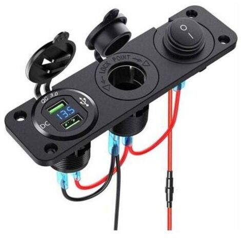 ZVD-Répartiteur Allume-Cigare 12 V - 24 V Dual QC3.0 avec Écran LED Voltmètre, Prise USB, Interrupteur Étanche - pour Voiture, Bateau, Moto, Camion. (1/4)
