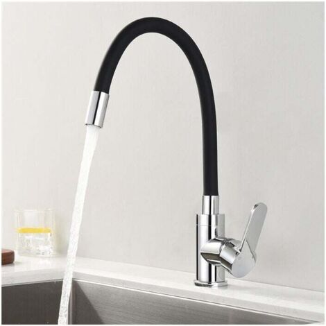Robinet Cuisine Mémoire de Forme Mitigeur d'évier Courbe en Silicone Noir Robinetterie Chromé Mitigeur Cuisine Flexion Arbitraire Pivotant 360° (1/4)