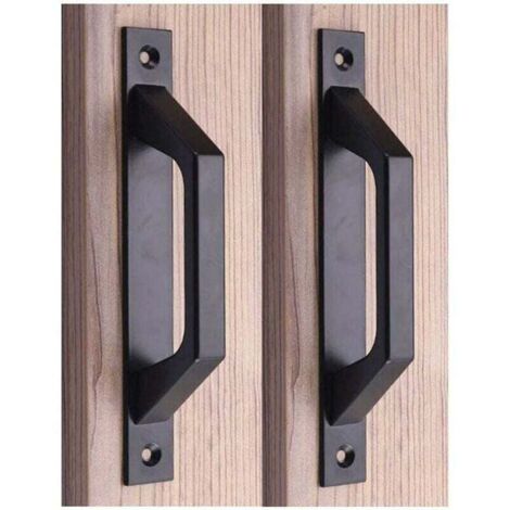 Jeu de forets, manche en bois, poignée de porte de grange, poignée de porte coulissante en aluminium, noir, 20 x 2,5 x 4,7 cm (1/4)