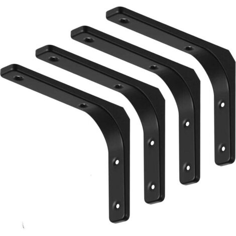 Support d'étagère murale, support en métal noir mat, support d'étagère en métal pour décoration de cuisine, support robuste, 100 mm 100 mm, paquet de 4 (1/4)