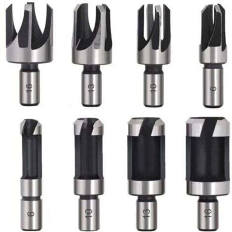 ZVD-Tourillon Bois 8PCS HSS Foret Bois Fraise à Bouchonner Bois outil de coupe bois Mèches des Bouchons Wood Plug Cutter Drill Bits 6mm /10mm/13mm/16mm Petite Fraise Bois Pour Perceuse (1/4)