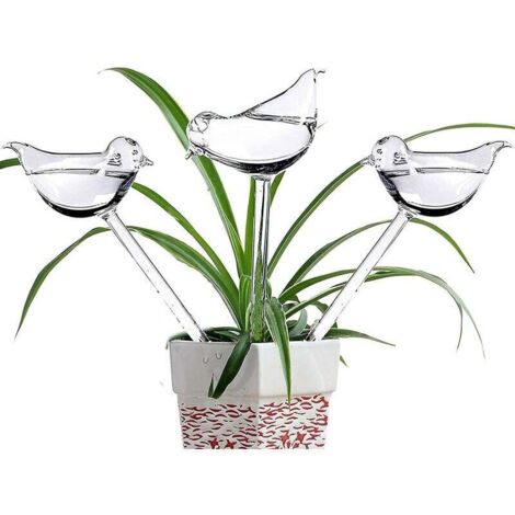 ZVD-Lot de 3 globes d'arrosage en verre avec pointes d'auto-arrosage en forme d'oiseau pour plantes, intérieur et extérieur (1/4)