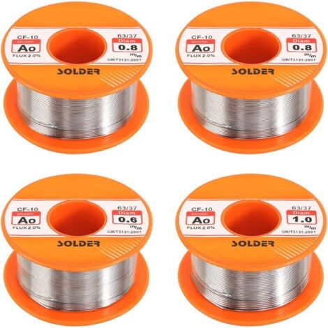 ZVD-Fil de Soudure, 4 Pièces Fil Etain a Souder Colophane Fil de Soudure, Soudure avec Noyau de Colophane Fil de Soudure avec Flux Bobine D'étain à Souder pour Soudure Électrique (0,6/0,8/