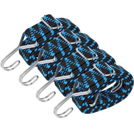 Tendeurs élastiques avec crochets, lot de 4 tendeurs élastiques réglables 1 m Tendeur de corde élastique plat pour piscine tente camping bleu. (1/4)