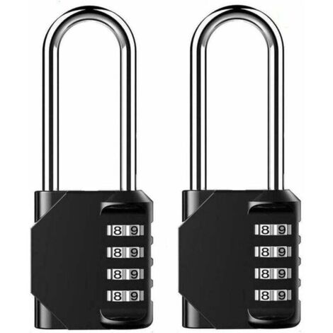 Lot de 2 cadenas à combinaison à anse extra longue – Cadenas à 4 chiffres – Alliage de zinc pour une résistance à la corrosion – Verrou sans clé résistant aux intempéries pour la maison (1/4)