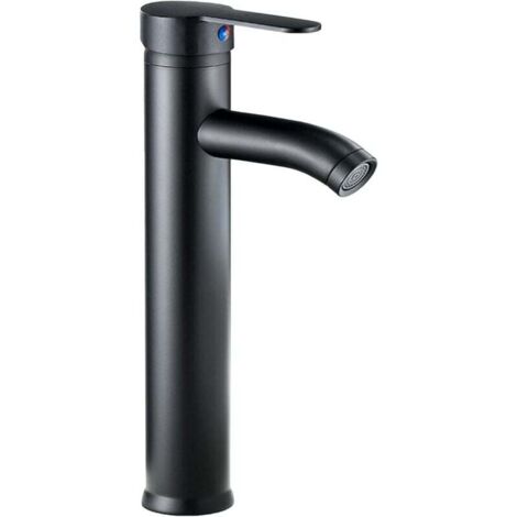 Robinet Lavabo Haut Noir Mat Salle De Bain Acier Inoxydable Levier Unique Eau Chaude Et Froide Avec Tuyaux 3/8 60cm Inclus (1/4)