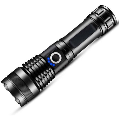 Lampe torche LED ultra puissante, rechargeable 10 000 lumens, tactique, USB 5 modes, étanche IPX5, zoomable et résistante aux chocs