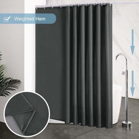 ZVD-Rideau Douche 240x200 cm,avec 16 Crochets,Extra Large,Lesté,Anti Moisissure,Gris Foncé,Imperméable,Grand Rideaux Baignoire,Tissu Polyester,Antibactérien,Lavable en Machine (1/4)