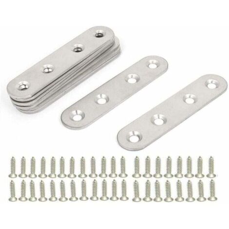 Équerres plates en acier inoxydable ZVD, 10 pièces, supports de fixation droits et plats, plaques métalliques, supports d'angle plats, avec 40 vis, pour réparation et fixation de meubles. (1/4)