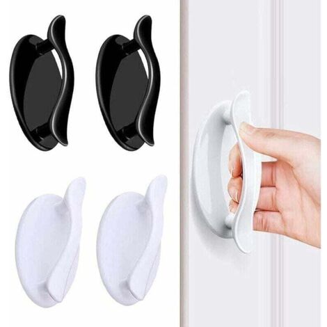 Poignée de fenêtre autocollante, poignée autocollante, poignée de porte coulissante autocollante pour fenêtre, armoire, tiroir, réfrigérateur, accessoires auxiliaires (blanc + noir), 4 pièces (1/4)