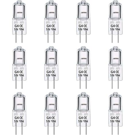 ZVD-Paquet de 12 Ampoules Halognes G4 12V 10W, Intensité Variable, Blanc Chaud 2700K, 140LM, Lampe Halogène Basse Tension G4, Capsule Transparente, Pour Lustre, Placards, Plafonniers