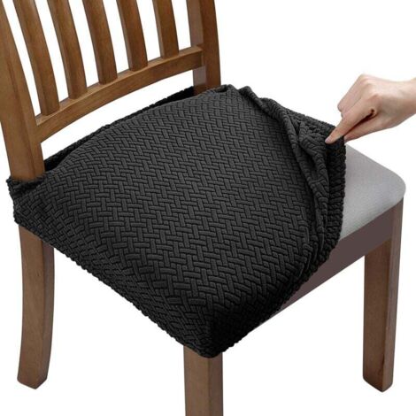 Lot de 4 housses de chaise de salle à manger en jacquard extensible, amovibles et lavables (avec sangles de dossier)