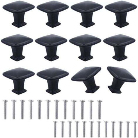 ZVD-12pcs Boutons de Placard Carrés 30mm en Alliage, Poignées Noires Modernes pour Cuisine et Meubles (1/4)