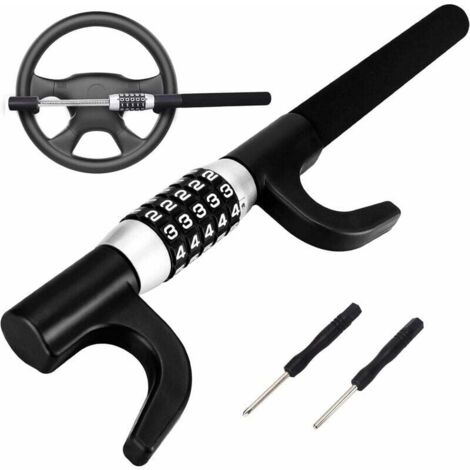 Barre antivol ZVD pour voiture, verrou de volant, robuste et sécurisée, universelle (noire) (1/4)