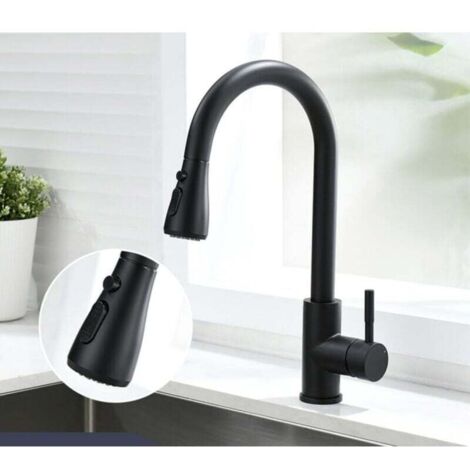 Robinet de cuisine avec douchette extractible Noir Robinet mitigeur d'évier pivotant à 360 degrés avec 3 modes de pulvérisation Robinet de cuisine à levier unique Évier chaud et froid disponible - (1/4)