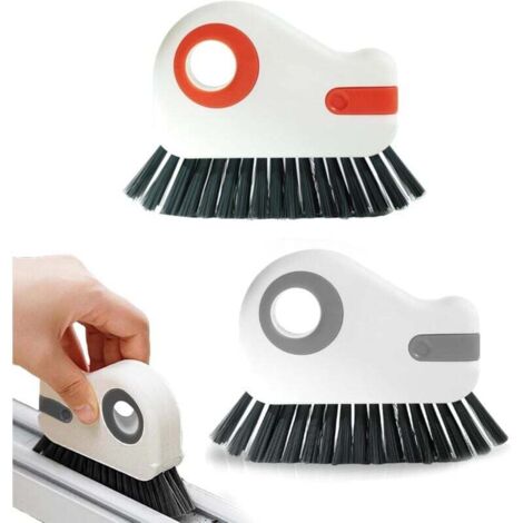 Brosse de nettoyage de rainures 2 en 1, brosse multifonctionnelle à poils durs et grattoir caché, brosse de nettoyage d'angle, outils de nettoyage de rails de fenêtre, brosse de nettoyage de rails