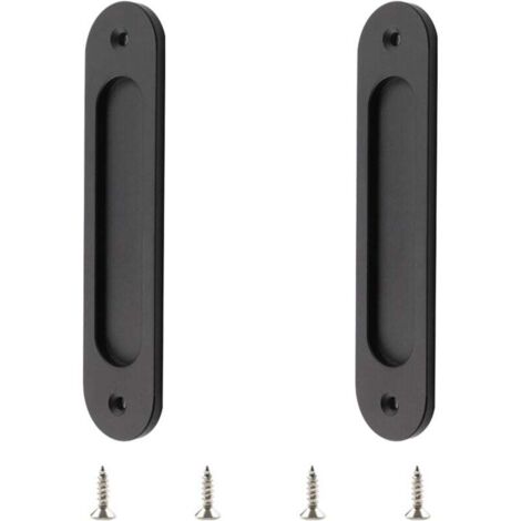 Lot de 2 poignées ovales encastrées pour porte coulissante - Noir mat - En alliage d'aluminium - Pour porte de grange coulissante (1/4)