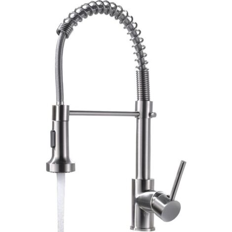 Robinet mitigeur cuisine avec douchette 2 jets Chrome Brossé (1/4)