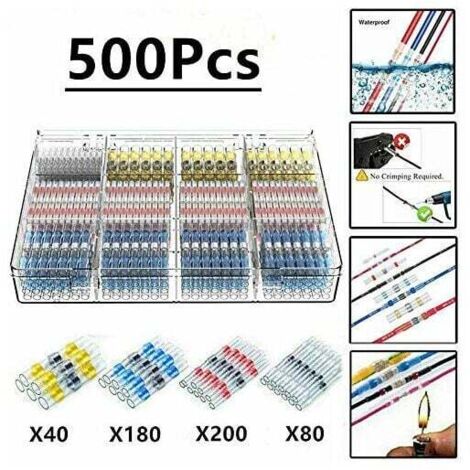ZVD-500Pcs Cosses Electriques Souder Gaine Thermorétractable,Maidodo Thermorétractables Souder Bout À Bout Seal Connecteurs Electriques Isolés Etanche Marine Marine Automobile Cuivre - (1/4)