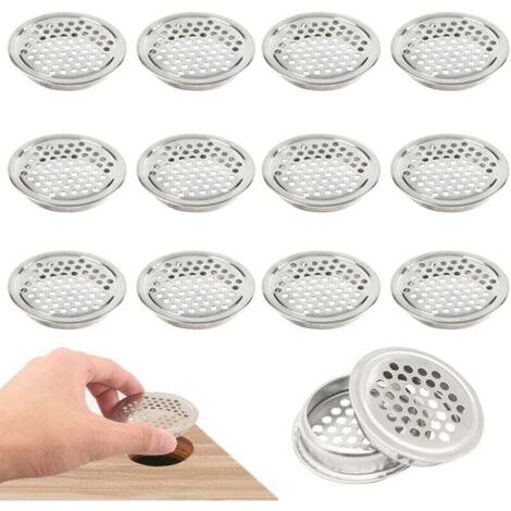 Lot de 20 grilles d'aération rondes en acier inoxydable, couvercle d'aération, cercle pour armoire, air d'échappement, grille d'aération pour meubles de cuisine, ventilation (53 mm) (1/4)