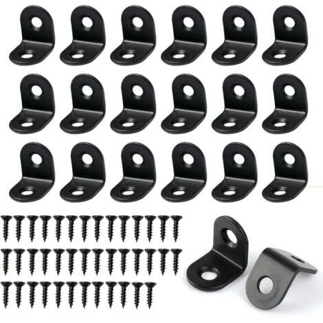 20 équerres d'angle en L avec 40 vis, équerres d'angle en acier inoxydable pour bois, noires (1/4)