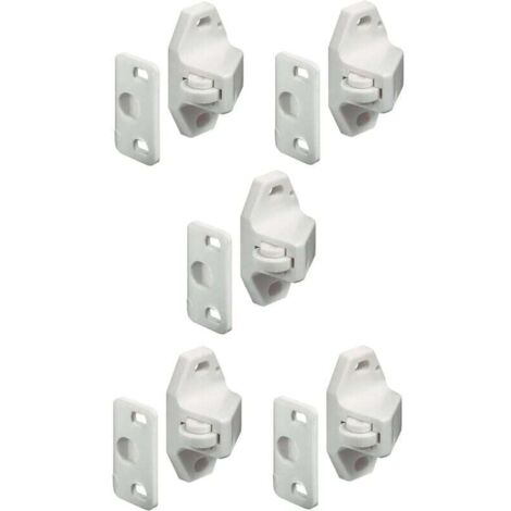 Lot de 5 loquets à rouleau universels blancs avec contre-écrou à visser pour porte de meuble (1/4)