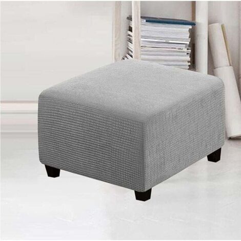 Housses extensibles carrées en tissu élasthanne pour pouf de rangement, housses de repose-pieds avec élastique en bas (gris clair) (1/4)