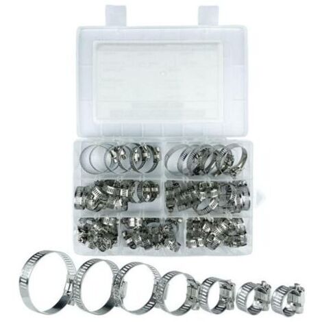 ZVD- Collier De Serrage, Collier De Serrage Inox, 60 Pièces Collier Serrage Inox, 8-38mm 7 Tailles Différentes, Pour Piscines, Lave Linge, Lave Vaisselle, Conduites D'eau Domestiques (1/4)