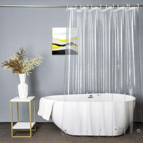 Rideau Douche Transparent, 180 x 200 cm Rideau Douche Anti Moisissure Rideau de Douche Transparente PEVA Imperméable avec 12 Crochets de Rideau Baignoire pour Douche à Domicile ou Baignoire