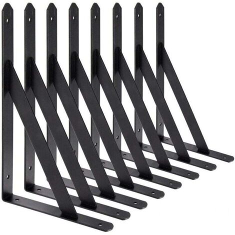 ZVD-BR-Vie Equerre Etagere Murale, 8 Pcs Supports Triangulaires de 90 Degrés en Acier, Équerres Étagères 200mm x 120mm, Support d'angle Brace (Noir) (1/4)