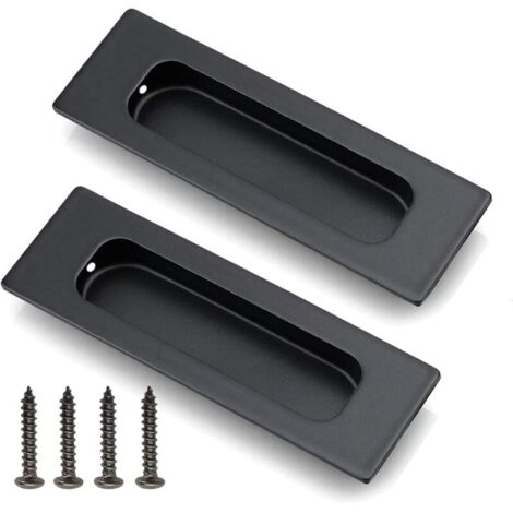 ZVD-Lot de 2 poignées de porte coulissante encastrées en acier inoxydable – Poignée cachée – Poignées encastrées – Avec vis de montage – Pour portes coulissantes, armoires, tiroirs – Noir