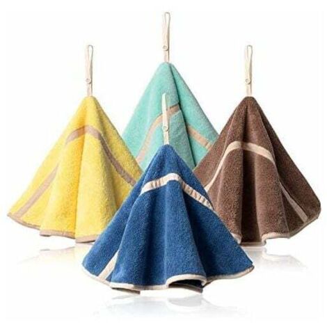 ZVD-Lot de 4 essuie-mains à suspendre avec boucle de suspension absorbante en polaire corail pour salle de bain, essuie-mains ronds doux et épais (4 couleurs) (1/4)