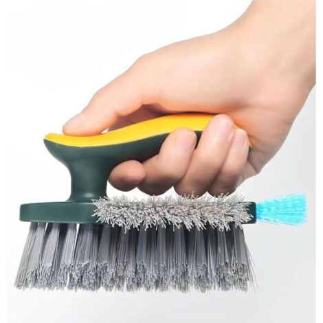 Brosse à coulis 4 en 1 avec raclette, brosses à récurer robustes pour le nettoyage avec des poils durs pour salle de bain et cuisine, carrelage, sol, salle de bain, mur/coin/fenêtre (1/4)