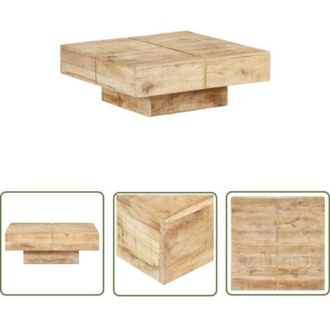 ZVD-The Living Store Table basse 80x80x28 cm Bois de manguier massif - Table Basse - Meuble Salon - Table En Bois - Table Design - Mobilier Tendance (1/4)
