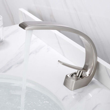 Robinet de lavabo monotrou en laiton massif avec cartouche céramique, pour lavabo encastré, finition chromée (1/2)