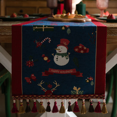 Christmas Table Runner Xmas Dining Table Linen Decoration with Tassels Cotton Blend Winter Holiday Decoration, ( 35 x 180 ) (1/5)