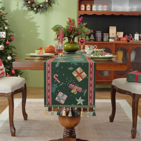Christmas Table Runner Xmas Dining Table Linen Decoration with Tassels Cotton Blend Winter Holiday Decoration, ( 35 x 180 ) (1/5)