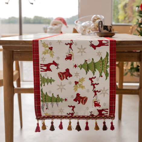 Christmas Table Runner Xmas Dining Table Linen Decoration with Tassels Cotton Blend Winter Holiday Decoration, ( 35 x 180 ) (1/5)