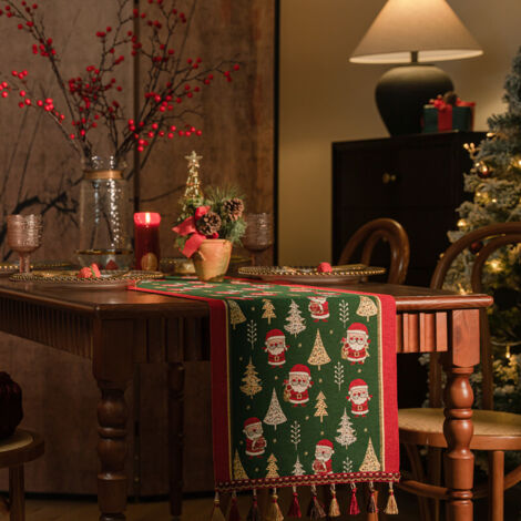 Christmas Table Runner Xmas Dining Table Linen Decoration with Tassels Cotton Blend Winter Holiday Decoration, ( 35 x 180 ) (1/5)