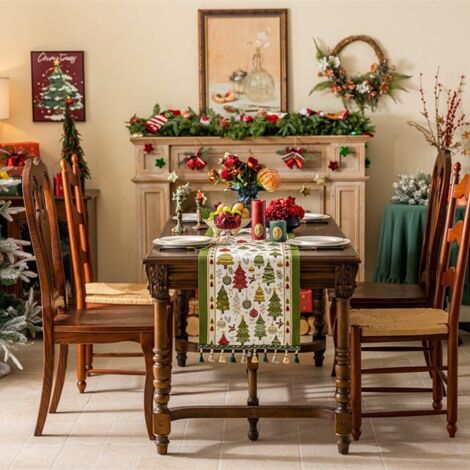 Christmas Table Runner Xmas Dining Table Linen Decoration with Tassels Cotton Blend Winter Holiday Decoration, ( 35 x 180 ) (1/5)