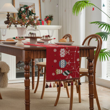 Christmas Table Runner Xmas Dining Table Linen Decoration with Tassels Cotton Blend Winter Holiday Decoration, ( 35 x 180 ) (1/5)