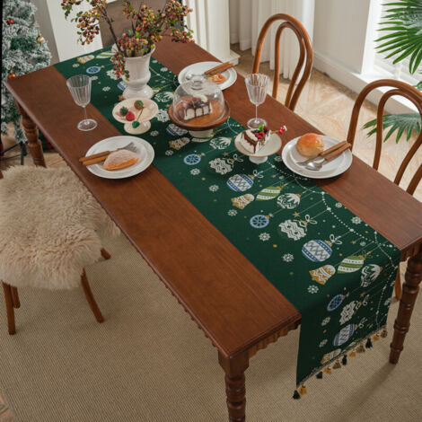 Christmas Table Runner Xmas Dining Table Linen Decoration with Tassels Cotton Blend Winter Holiday Decoration, ( 35 x 180 ) (1/5)