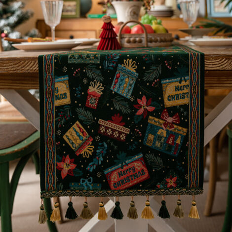 Christmas Table Runner Xmas Dining Table Linen Decoration with Tassels Cotton Blend Winter Holiday Decoration, ( 35 x 180 ) (1/5)