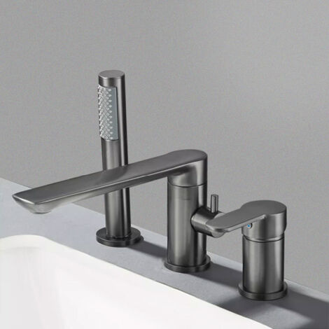 Ensemble de douche pour baignoire à 3 trous, séparé - Corps en laiton - Installation murale, Gris (1/2)