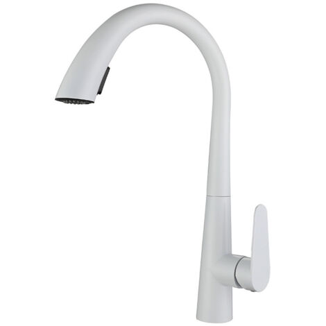 Robinet de cuisine extractible en acier inoxydable 304, rotation à 360°, blanc (1/5)
