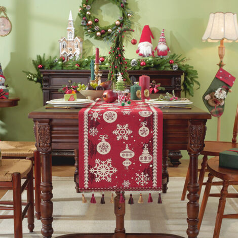 Christmas Table Runner Xmas Dining Table Linen Decoration with Tassels Cotton Blend Winter Holiday Decoration, ( 35 x 180 ) (1/5)